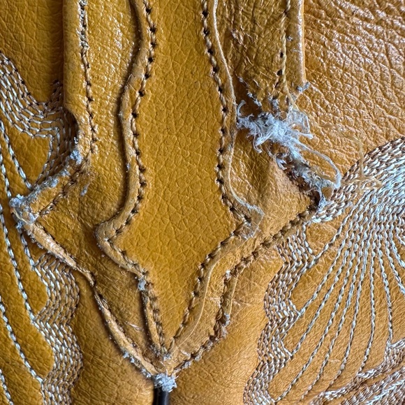 Dos De Oro Leather Western Cowboy Yellow Biker Pull On Mens Boots 7.5 Vintage - Picture 13 of 15